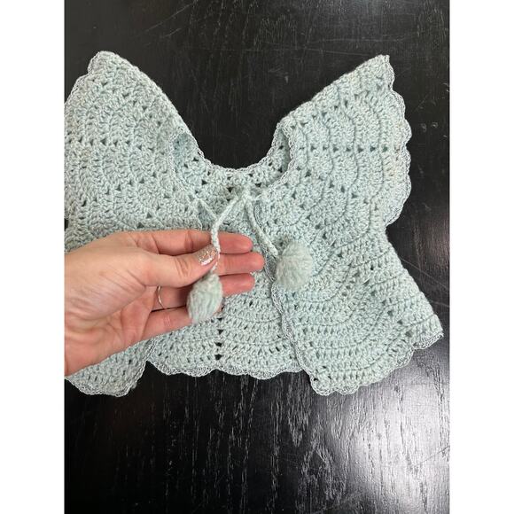 Powder Blue Baby Blue- Crochet Knit- Cardigan Doll Sized- Vintage tassel tie - Picture 3 of 6